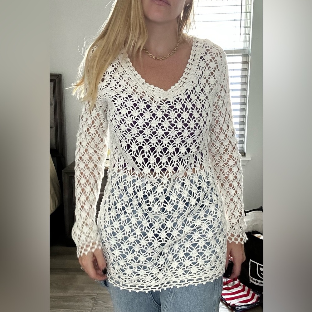 Tiara Ivory Crochet Knit Top